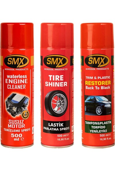 Smx Susuz Motor Temizleme - Smx Lastik Parlatıcı - Smx Tampon Torpido Parlatıcı Sprey Set