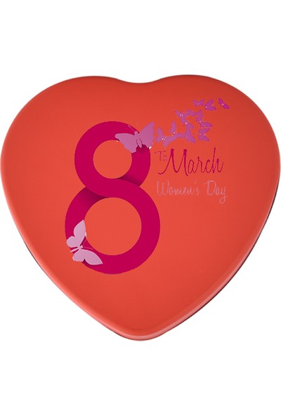 Sonar 8 Mart Dünya Kadınlar Günü Hediye Kırmızı Kalpli Metal Kutu