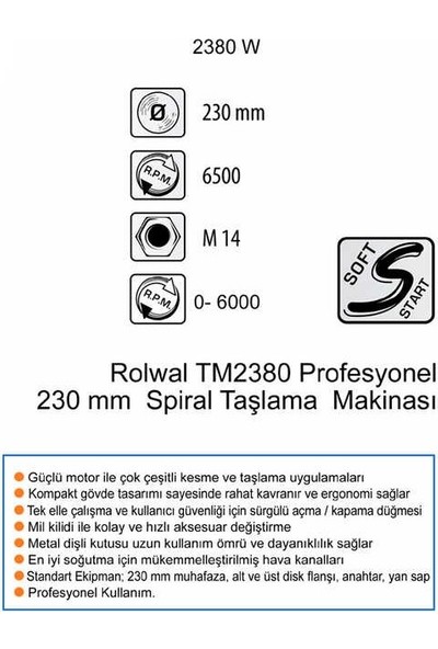 Rolwal Profesyonel 230MM Spiral Taşlama Makinesi FP-EAL-TM2380