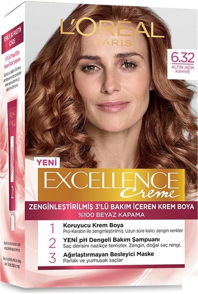 Loreal Paris Excellence Creme Saç Boyası 6.32 Altın Açık Kahve