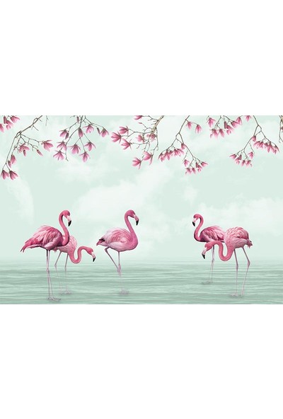 Özen Duvar Kağıdı Su Üzerinde Pembe Flamingolar Duvar Kağıdı