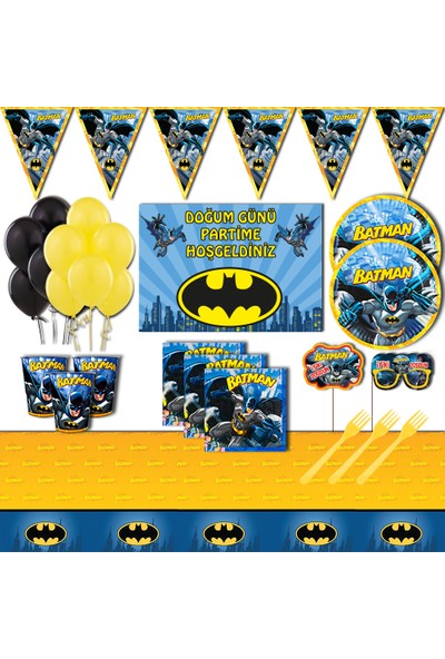 Batman Mavi Afişli 40 Kişilik Doğum Günü Parti Malzemeleri Seti