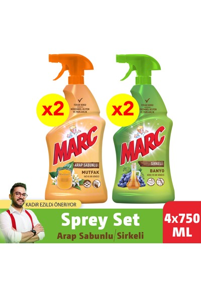 Marc Sirkeli Banyo Spreyi &amp; Marc Arap Sabunlu Mutfak Spreyi - 750 ml x 4 Adet