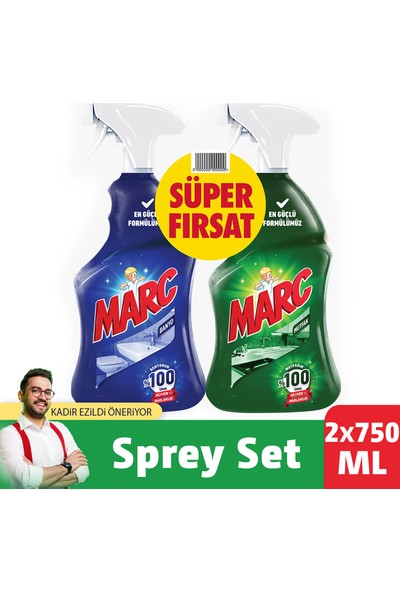 Marc Banyo ve Mutfak Temizleyici Yağ Çözücü & Kireç Sökücü Sprey 2'li Set (2x750 ml)