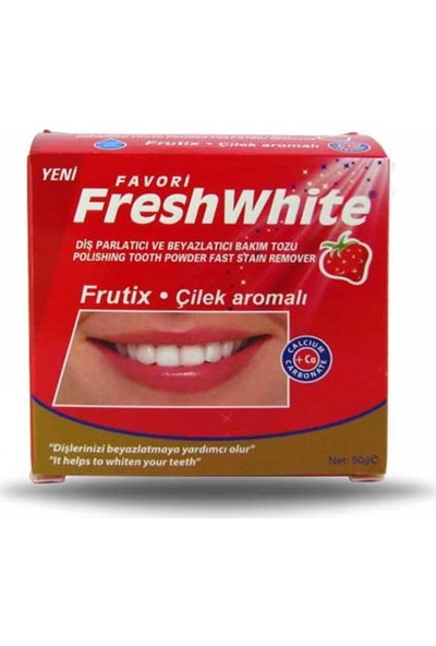 Fresh White Çilek Aromalı Diş Parlatıcı ve Beyazlatıcı Bakım Tozu 50 gr
