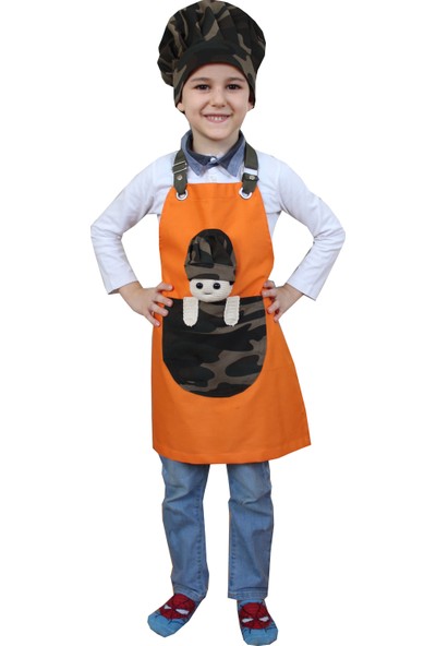 Medusa Forma Erkek Çocuk Aşçı Kıyafeti Amigurumi Oyuncak Bebek Figürlü Askılı Mutfak Önlüğü ve Kep Takım