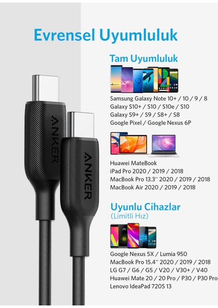 PowerLine III USB-C To USB-C 0.9m Şarj/Data Kablosu - Siyah - 60W Güç Destekli - A8852 (Anker Türkiye Garantili) indirimleri