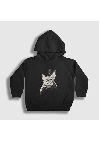 Unisex Çocuk Siyah Guitar Nirvana Kapüşonlu Sweatshirt