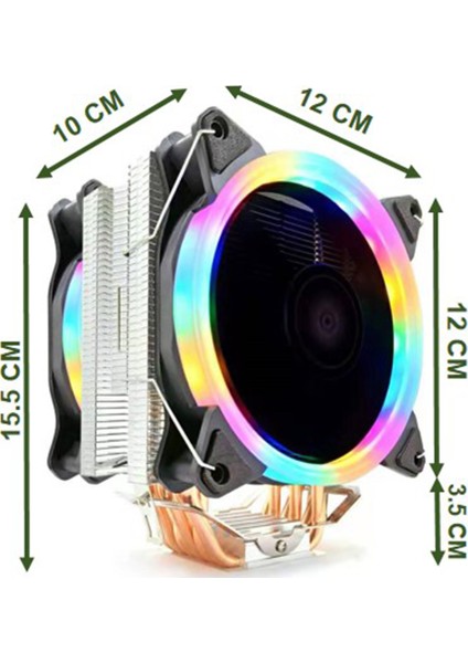 T6 6 Bakır Borulu Cpu Soğutucu Fan Rainbow