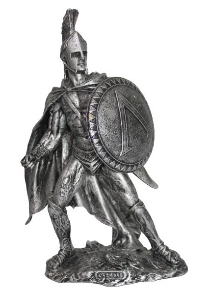 Leonidas Heykeli Dekoratif Biblo Mızraklı Eğik Gümüş