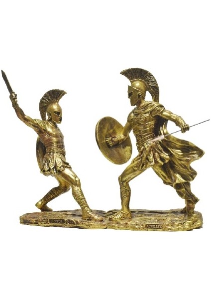 Hector ve Achilles Heykeli Dekoratif Biblo Altın