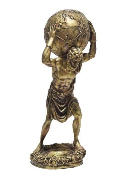 Atlas Heykeli Dekoratif Biblo Omzunda Altın