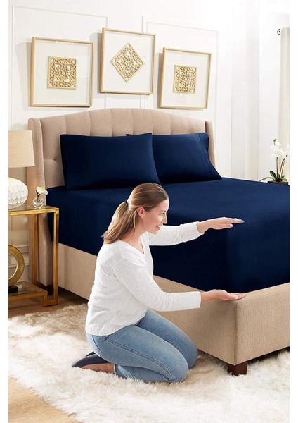 Çift Kişilik Pamuklu Penye Lastikli Çarşaf | Lacivert fiyatları