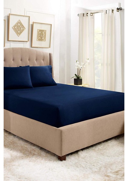 Çift Kişilik Pamuklu Penye Lastikli Çarşaf | Lacivert fırsatları