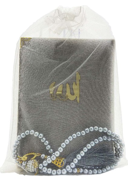 Keseli Kadife Kaplı Türkçeli Yasin ve Inci Tesbih Set Gri