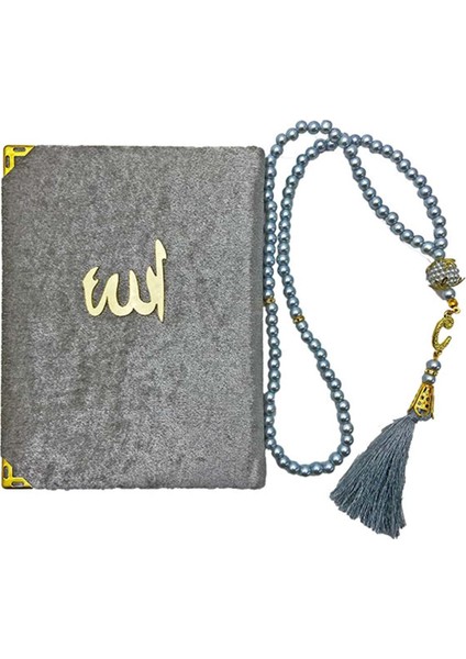 Keseli Kadife Kaplı Türkçeli Yasin ve Inci Tesbih Set Gri fiyatları