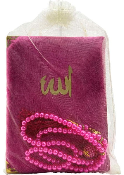 Keseli Kadife Kaplı Türkçeli Yasin ve Inci Tesbih Set Pembe