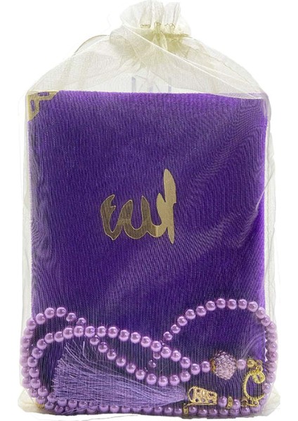 Keseli Kadife Kaplı Türkçeli Yasin ve Inci Tesbih Set Mor