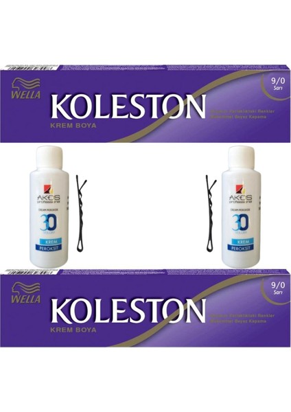 Koleston Tüp Saç Boyası Sarı 9/0 x 2 li + Akos 30 Volume Oksidan 2 li