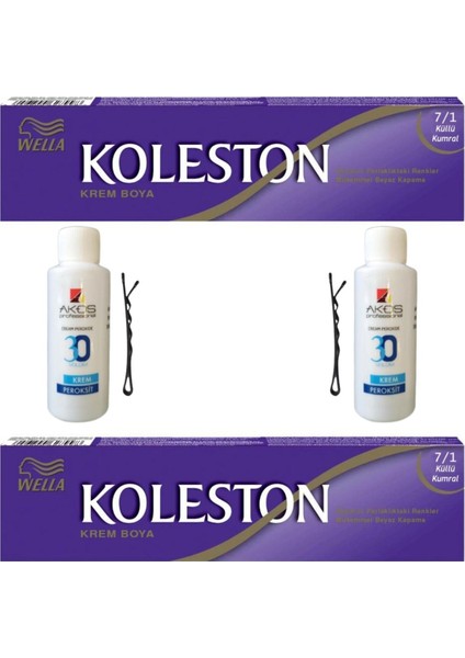 Koleston Tüp Saç Boyası Küllü Kumral 7/1 x 2 li + Akos 30 Volume Oksidan 2 li