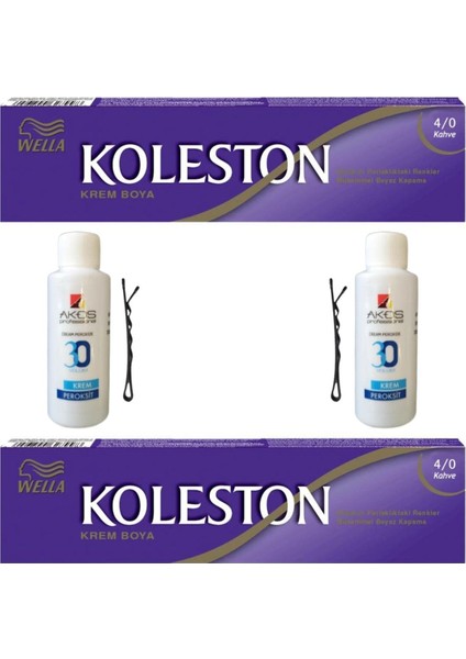 Koleston Tüp Saç Boyası Kahve 4/0 x 2 li + Akos 30 Volume Oksidan 2 li