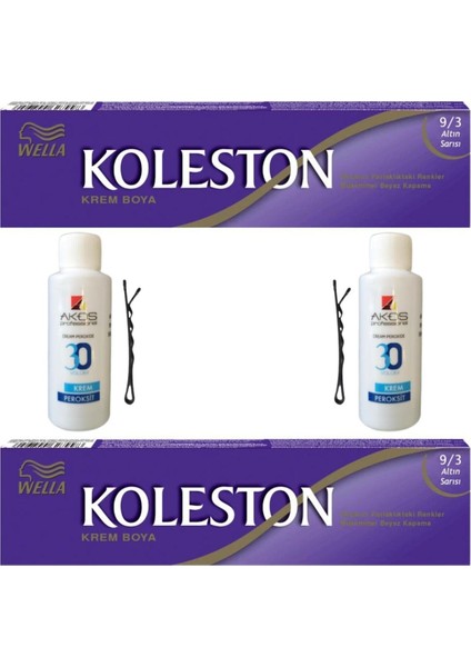 Koleston Tüp Saç Boyası Altın Sarısı 9/3 x 2 li + Akos 30 Volume Oksidan 2 li