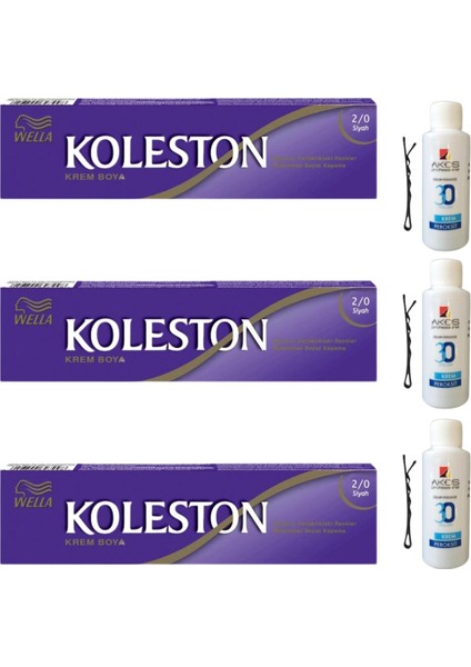 Koleston Tüp Saç Boyası Siyah 2/0 x 3 lü + Akos 30 Volume Oksidan 3 lü