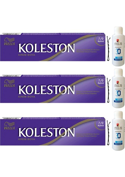 Koleston Tüp Saç Boyası Kumral 7/0 x 3 lü + Akos 30 Volume Oksidan 3 lü