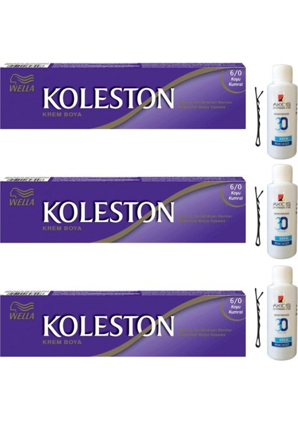 Koleston Tüp Saç Boyası Koyu Kumral 6/0 x 3 lü + Akos 30 Volume Oksidan 3 lü