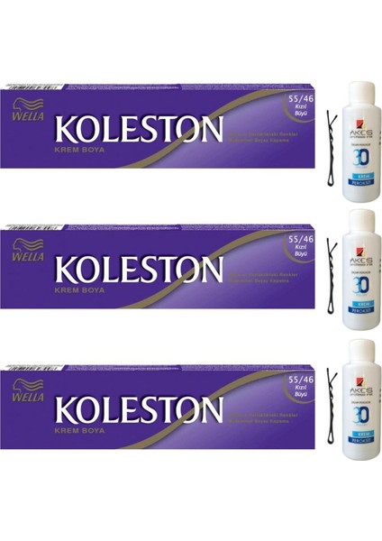 Koleston Tüp Saç Boyası Kızıl Büyü 55/46 x 3 lü + Akos 30 Volume Oksidan 3 lü