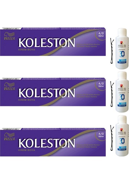 Koleston Tüp Saç Boyası Kahve 4/0 x 3 lü + Akos 30 Volume Oksidan 3 lü