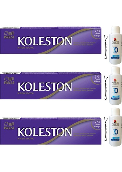Koleston Tüp Saç Boyası Fındık Kabuğu 7/3 x 3 lü + Akos 30 Volume Oksidan 3 lü