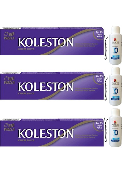 Koleston Tüp Saç Boyası Elegan Kahve 6/35 x 3 lü + Akos 30 Volume Oksidan 3 lü