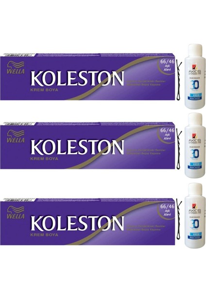 Koleston Tüp Saç Boyası Aşk Alevi 66/46 x 3 lü + Akos 30 Volume Oksidan 3 lü
