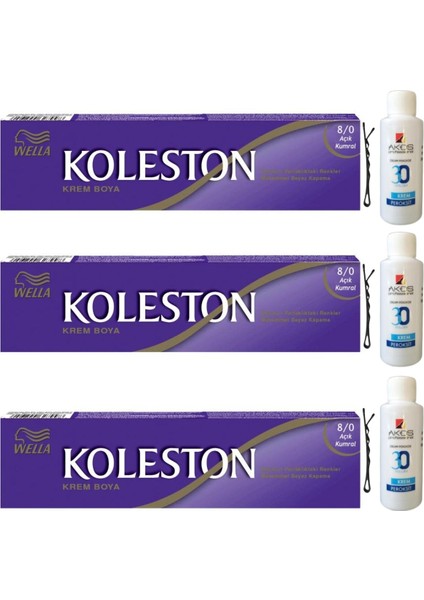Koleston Tüp Saç Boyası Açık Kumral 8/0 x 3 lü + Akos 30 Volume Oksidan 3 lü