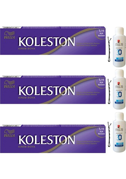 Koleston Tüp Saç Boyası Açık Kestane 5/4 x 3 lü + Akos 30 Volume Oksidan 3 lü