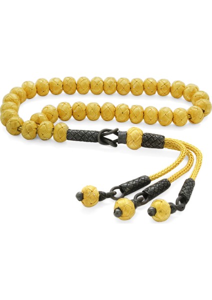 El Işçiliği Küre Kesim Gold-Black Mini Boy 1000 Ayar Gümüş Kazaz Tesbih