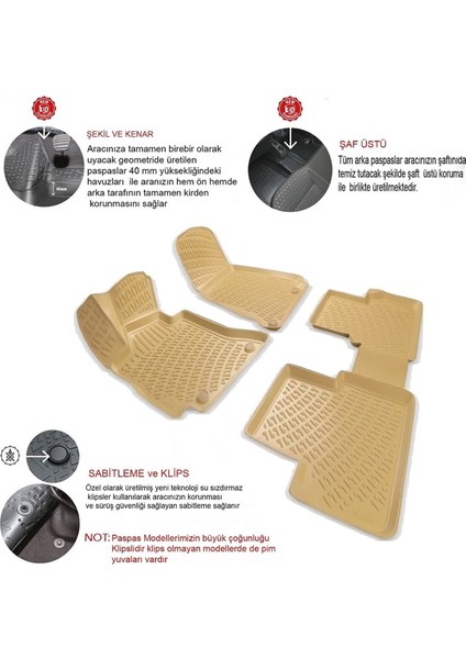 Vw Golf 7 2013- Sonrası Bej 3D Paspas modelleri