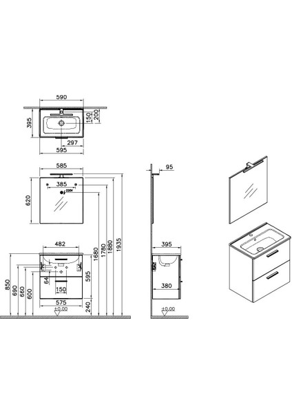 Mia 75102 Banyo Dolabı Seti Çekmeceli 60 cm Antrasit