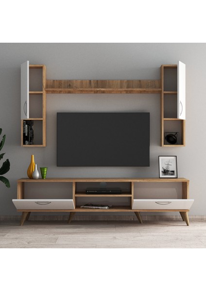 Mega 180'li Kapaklı Raflı Tv Ünitesi Çam Beyaz - TVU0203