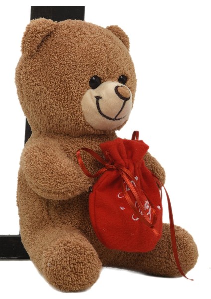 Sevgiliye Özel, Elinde Badem Şekeri Kesesi ile Peluş Boz Ayıcık-30 cm