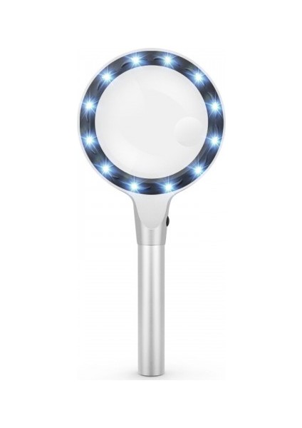 Profesyonel Metal El Büyüteçi - 12 Ledli - 85 mm - 2,5x - 5x