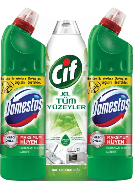 Domestos Çamaşır Suyu 750 ml x 2 + Cif Jel Tüm Yüzeyler