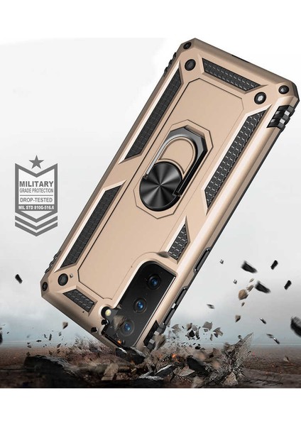 Galaxy S21 Kılıf Shockproof Yüzük Tutuculu Vega Rose Gold modelleri