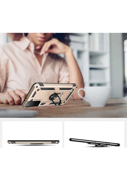 Galaxy S21 Plus Kılıf Shockproof Yüzük Tutuculu Vega Rose Gold