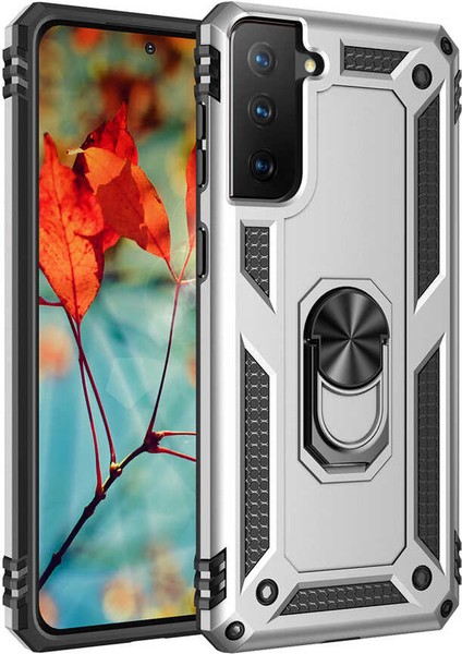 Galaxy S21 Plus Kılıf Shockproof Yüzük Tutuculu Vega Gri