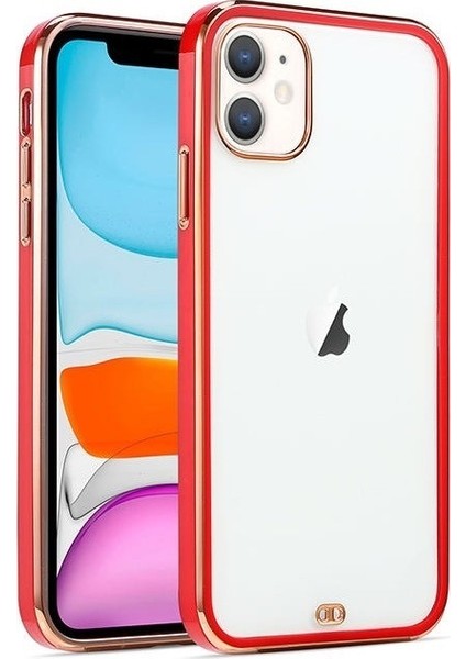 Apple iPhone 12 Mini Kılıf Sporty Arkası Lazer Bumper Sert Silikon Mor Kırmızı