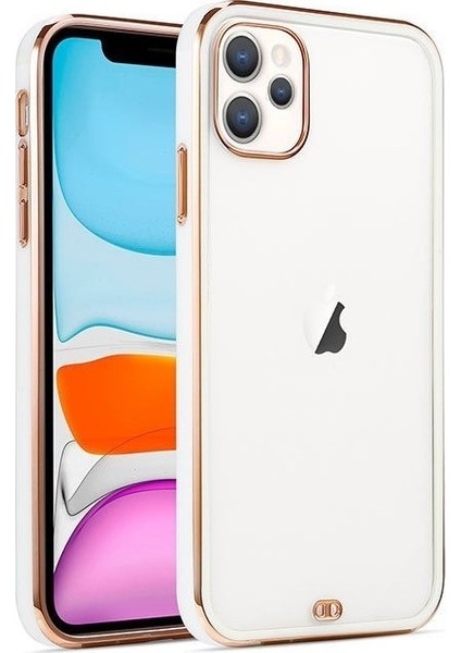 Apple iPhone 12 Pro Max Kılıf Sporty Arkası Lazer Bumper Sert Silikon Mor Beyaz