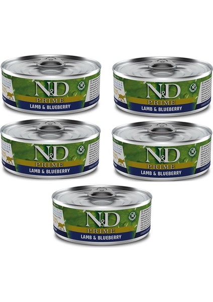 Prime Tahılsız 5 Adet Kuzu Yaban Mersini Yetişkin Yaş Mama 80 gr