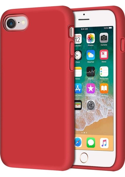 Apple iPhone 8 Plus Kılıf Liquid Lansman Silikon Kırmızı